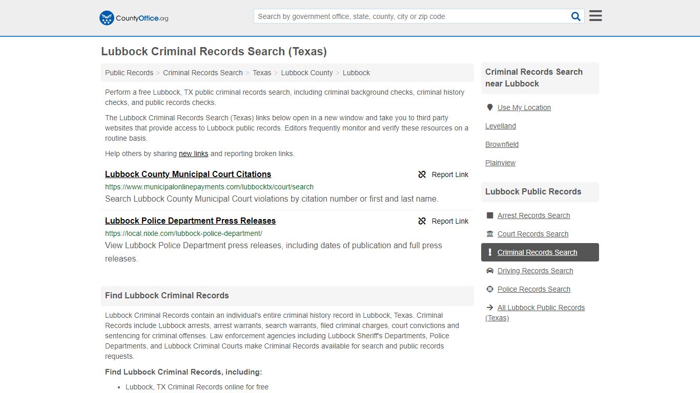 Lubbock Criminal Records Search (Texas) - County Office